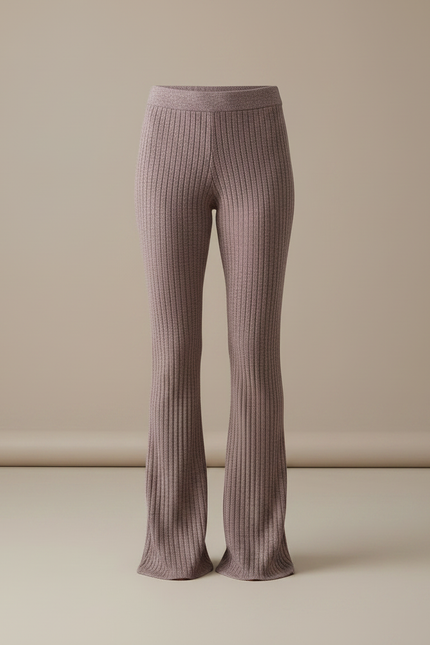 Pantalon Patte D'Éléphant Côtelé Mauve Taille Haute Confortable - Violet Maille - vue 3