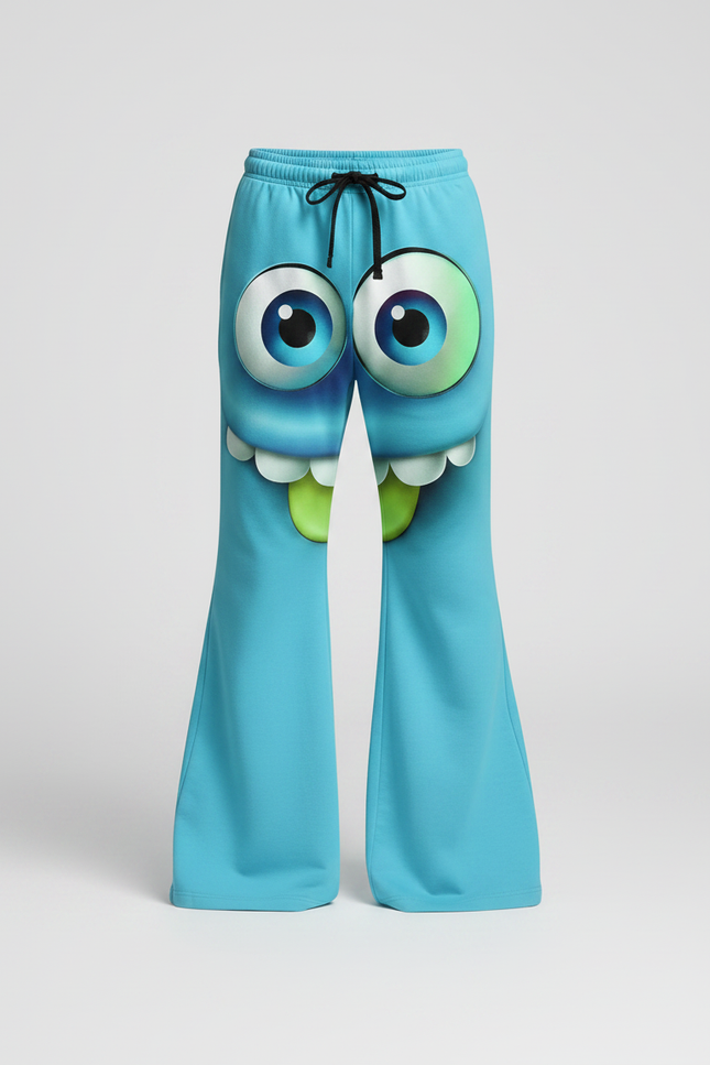 Pantalon Patte D'Éléphant Bleu Imprimé Monstre Amusant Enfant - Molleton - vue 3