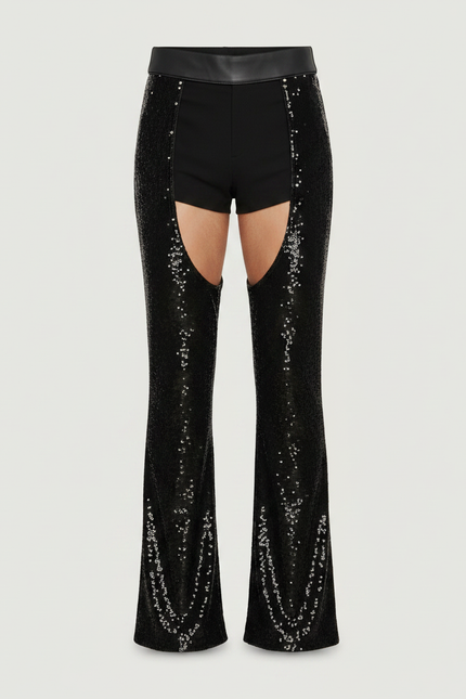 Pantalon Patte D'Éléphant Pailleté Noir Évasé Ouvert Homme - Polyester - vue 3