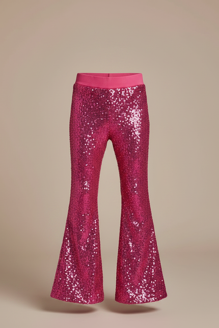 Pantalon Patte D'Éléphant Rose Scintillant Enfant Disco À Sequins - Polyester - vue 3