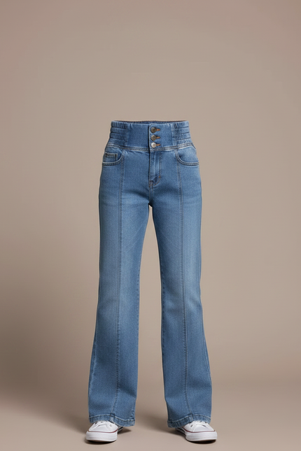 Pantalon Patte D'Éléphant Jean Bleu Taille Haute Évasé Garçon - vue 3