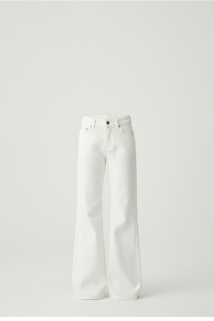 Pantalon Patte D'Éléphant Blanc Denim Évasé Taille Haute Fille - Jean - vue 3