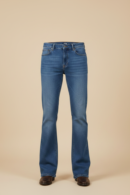 Pantalon Patte D'Éléphant Homme Bleu Jean Évasé Décontracté - vue 3