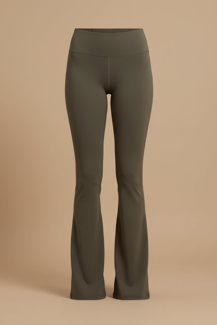 Pantalon Patte D'Éléphant Vert Kaki Taille Haute Évasé Confortable - Polyester - vue 3