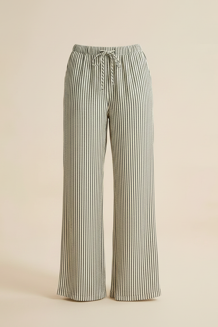 Pantalon Patte D'Éléphant Rayé Fluide Taille Haute Décontracté - Imprimé Lin - vue 3