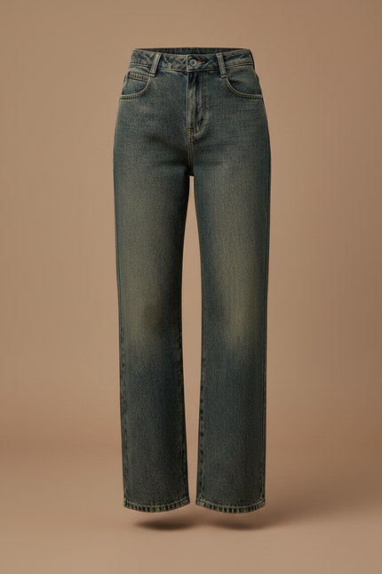 Pantalon Patte D'Éléphant Jean Délavé Taille Haute Large - Kaki - vue 3