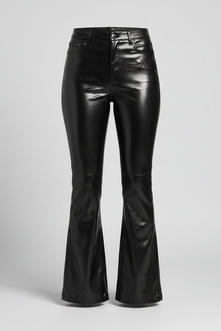 Pantalon Patte D'Éléphant Similicuir Noir Brillant Évasé Femme - Simili cuir - vue 3
