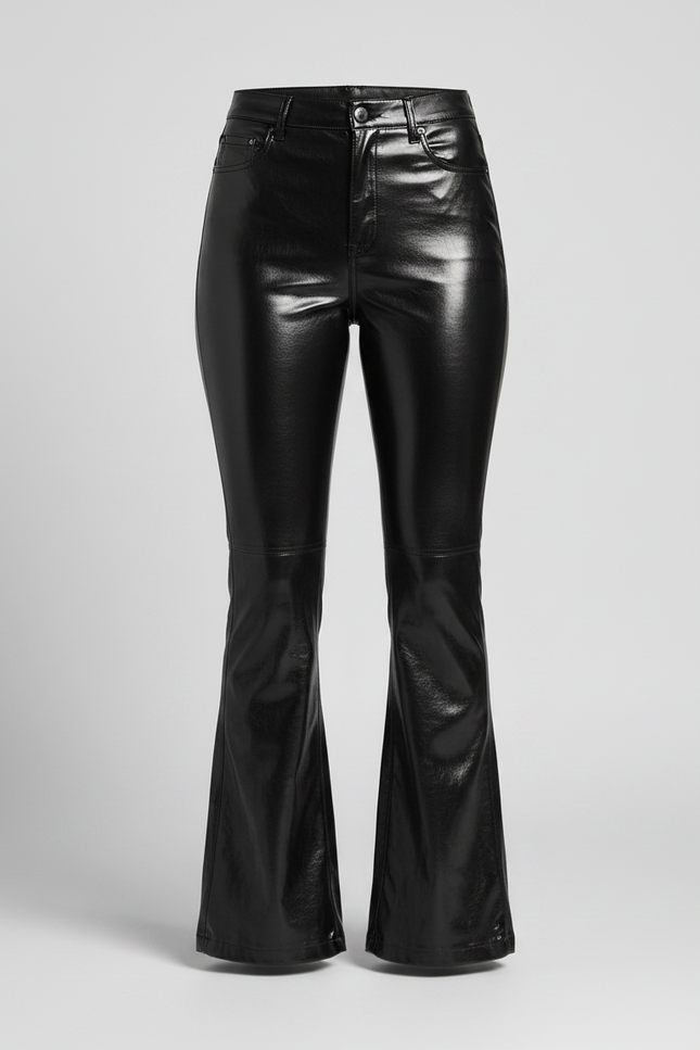 Pantalon Patte D'Éléphant Similicuir Noir Brillant Évasé Femme - Simili cuir - vue 3