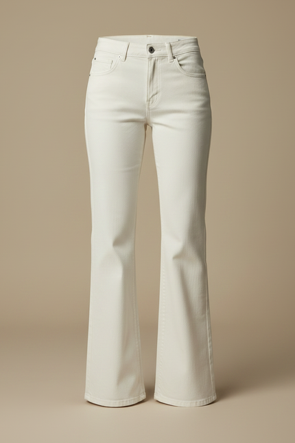 Pantalon Patte D'Éléphant Blanc Denim Taille Haute Évasé - Jean - vue 3