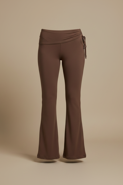 Pantalon Patte D'Éléphant Marron Taille Haute Décontracté Côtelé - Maille - vue 3