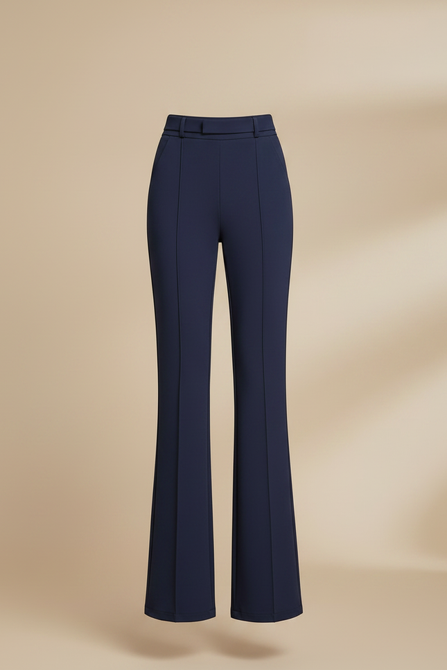 Pantalon Patte D'Éléphant Bleu Marine Élégant Taille Haute Évasé - Polyester - vue 3