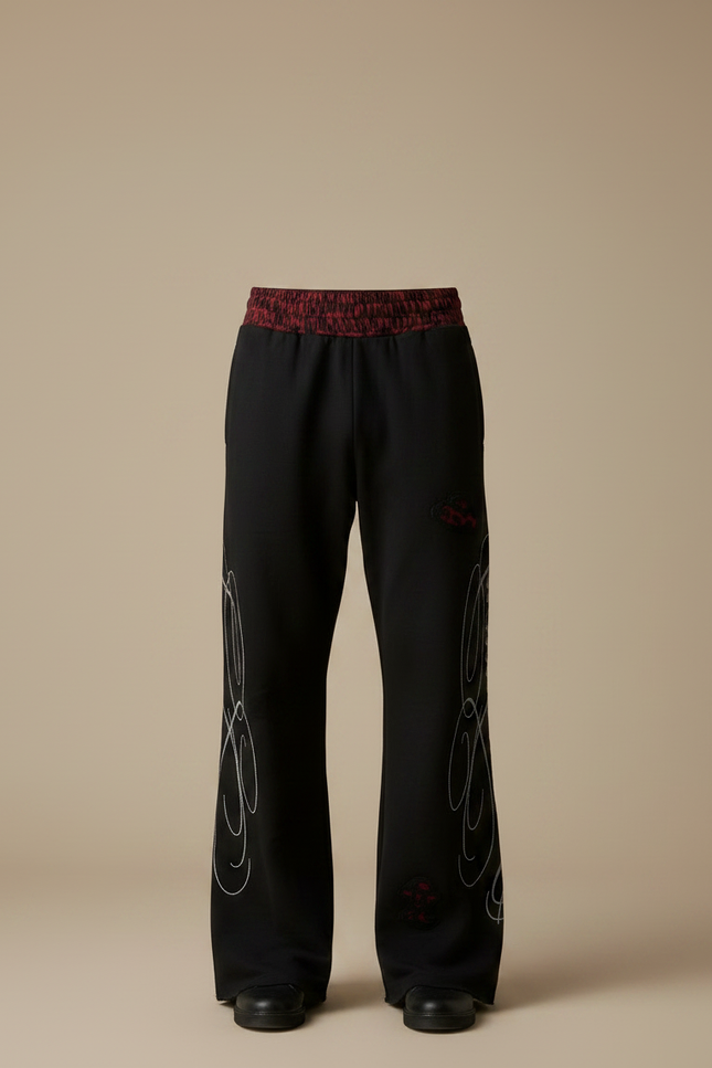 Pantalon Patte D'Éléphant Noir Brodé Ample Décontracté Homme - Molleton - vue 3