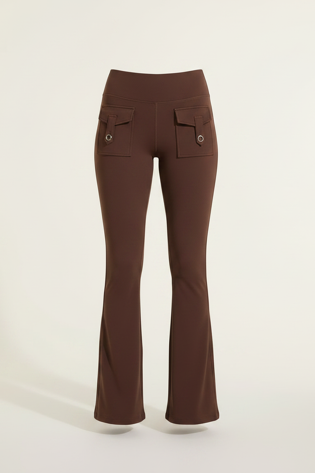 Pantalon Patte D'Éléphant Marron Cargo Taille Haute Confortable - Polyester - vue 3
