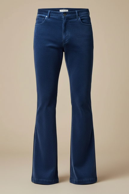 Pantalon Patte D'Éléphant Bleu Côtelé Homme Évasé Élégant - Cordé - vue 3