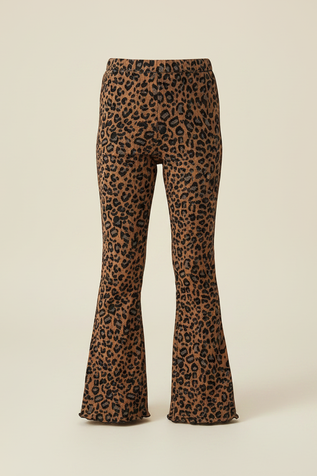 Pantalon Patte D'Éléphant Léopard Marron Évasé Confortable Fille - Maille - vue 3