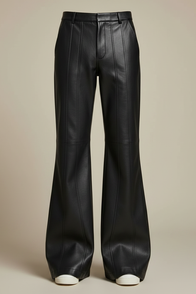 Pantalon Simili Cuir Patte D'éléphant - Noir - vue 3
