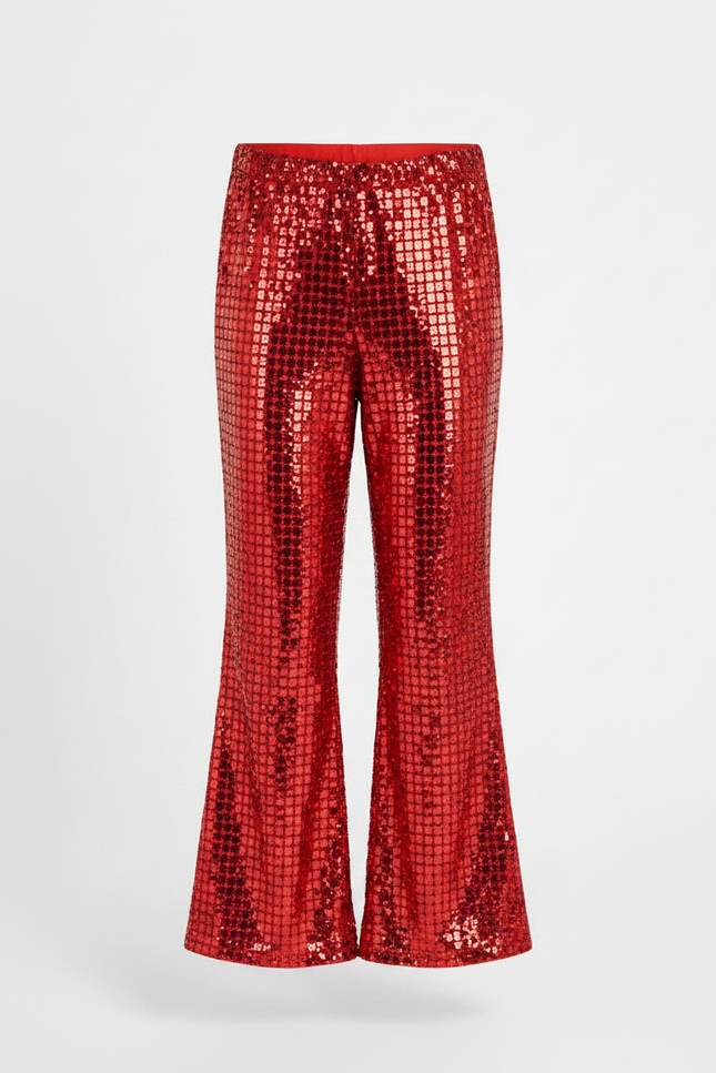 Pantalon Patte D'Éléphant Rouge Scintillant Paillettes Évasé Fille - Polyester - vue 3