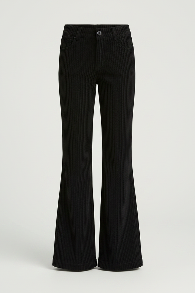 Pantalon Patte D'Éléphant Noir Côtelé Évasé Fille Hiver - Cordé - vue 3