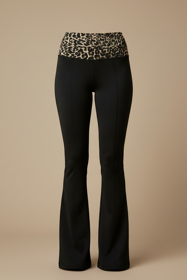 Pantalon Patte D'Éléphant Noir Léopard Taille Haute Évasé - Polyester - vue 3