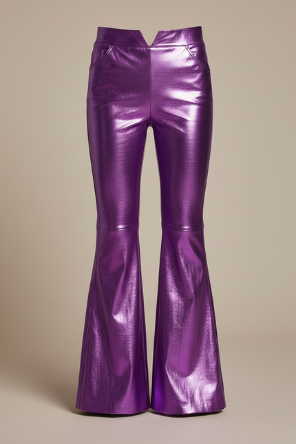 Pantalon Patte D'Éléphant Violet Métallisé Brillant Évasé Enfant - Simili cuir - vue 3
