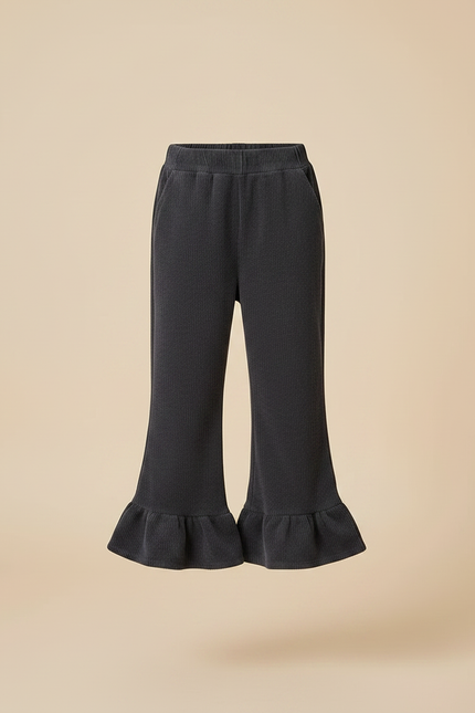 Pantalon Patte D'Éléphant Côtelé Noir Évasé Enfant Décontracté - Cordé - vue 3
