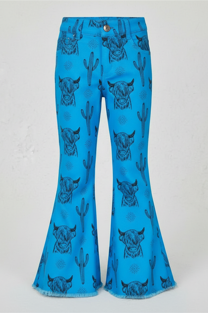 Pantalon Patte D'Éléphant Bleu Imprimé Cactus Bovin Décontracté Enfant - Polyester - vue 3