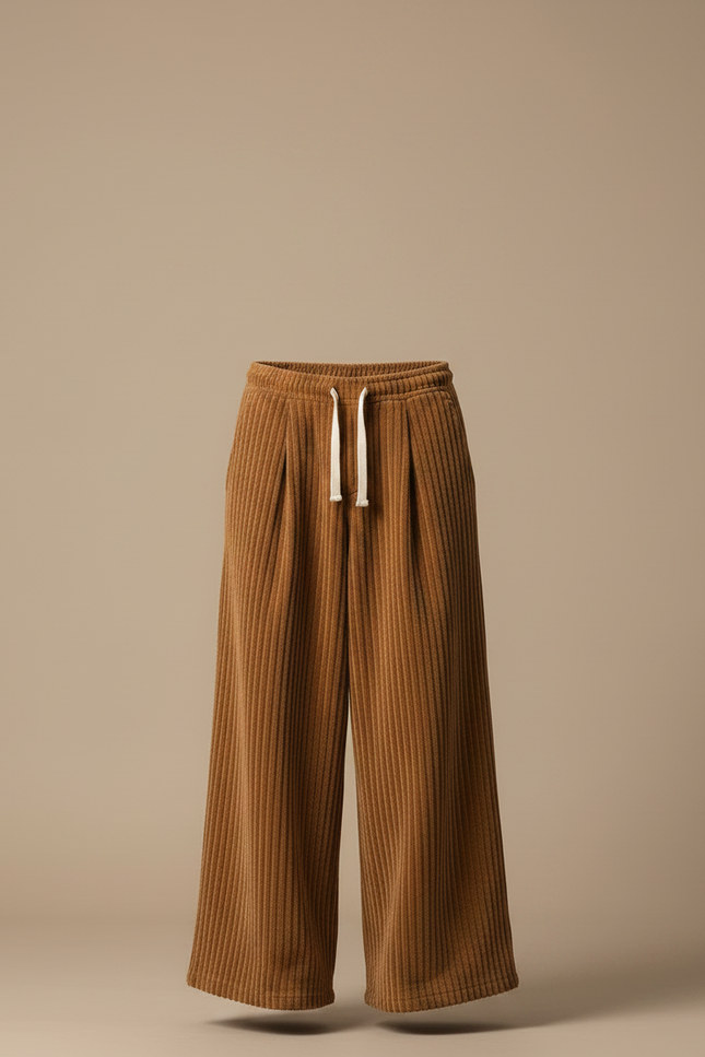Pantalon Patte D'Éléphant Côtelé Marron Ample Décontracté Homme - Cordé - vue 3