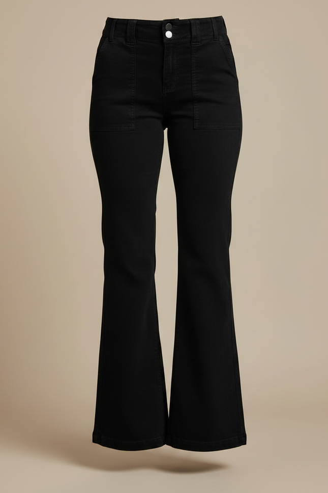 Pantalon Patte D'Éléphant Noir Denim Taille Haute Évasé - Jean - vue 3