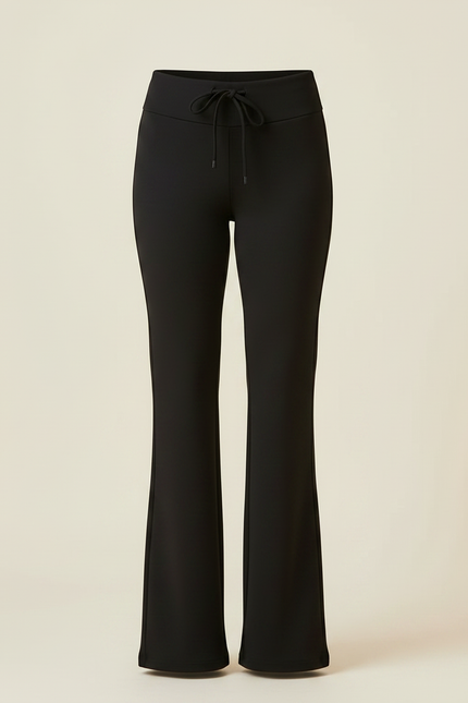 Pantalon Patte D'Éléphant Noir Uni Confortable Taille Haute - Polyester - vue 3