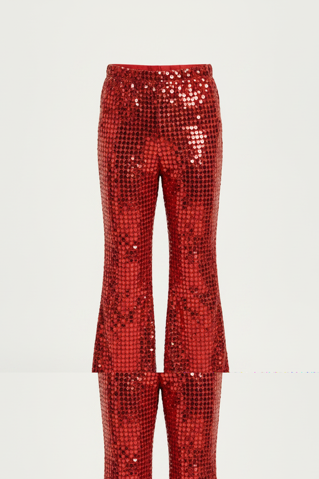 Pantalon Patte D'Éléphant Rouge Pailleté Évasé Enfant Brillant - Polyester - vue 3