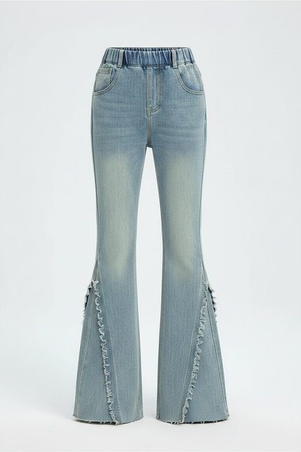 Pantalon Patte D'Éléphant Denim Bleu Clair Évasé Franges - Jean - vue 3