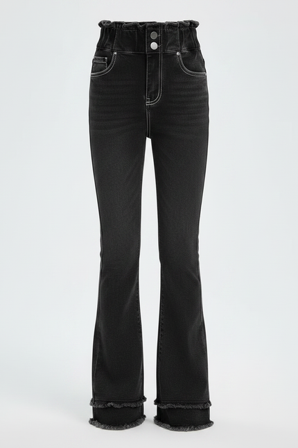 Pantalon Patte D'Éléphant Noir Denim Taille Haute Évasé Fille - Jean - vue 3