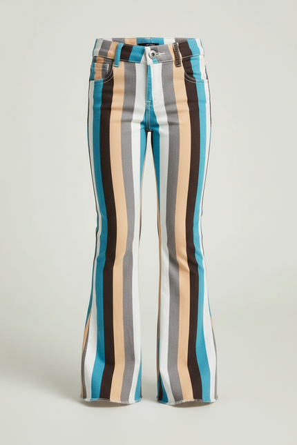Pantalon Patte D'Éléphant Rayures Multicolores Évasé Denim Fille - Jean - vue 3