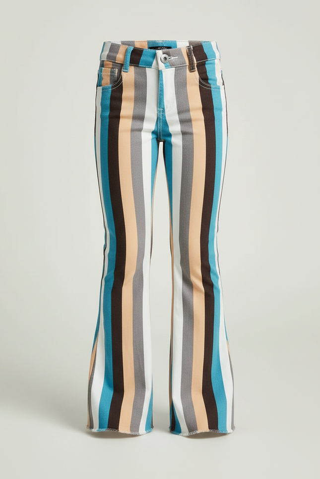 Pantalon Patte D'Éléphant Rayures Multicolores Évasé Denim Fille - Jean - vue 3