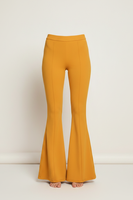 Pantalon Patte D'Éléphant Jaune Moutarde Coupe Évasée Fluide - Polyester - vue 3