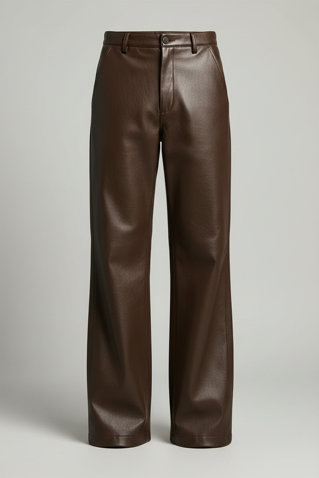 Pantalon Patte D'Éléphant Marron Cuir Large Élégant Homme - vue 3