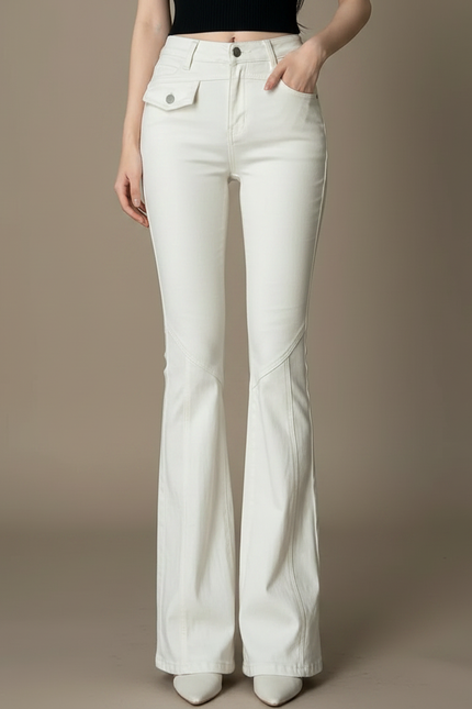 Pantalon Patte D'Éléphant Blanc Vintage Taille Haute Denim - Jean - vue 3