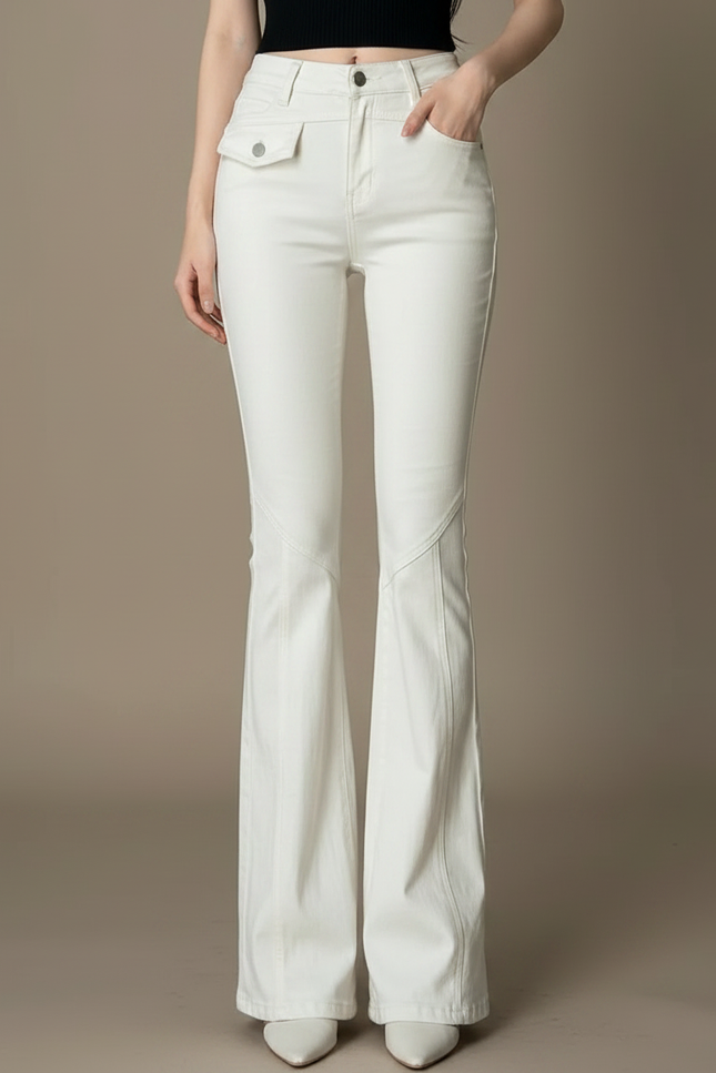 Pantalon Patte D'Éléphant Blanc Vintage Taille Haute Denim - Jean - vue 3