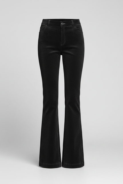 Pantalon Patte D'Éléphant Noir Côtelé Taille Haute Élégant - Cordé - vue 3