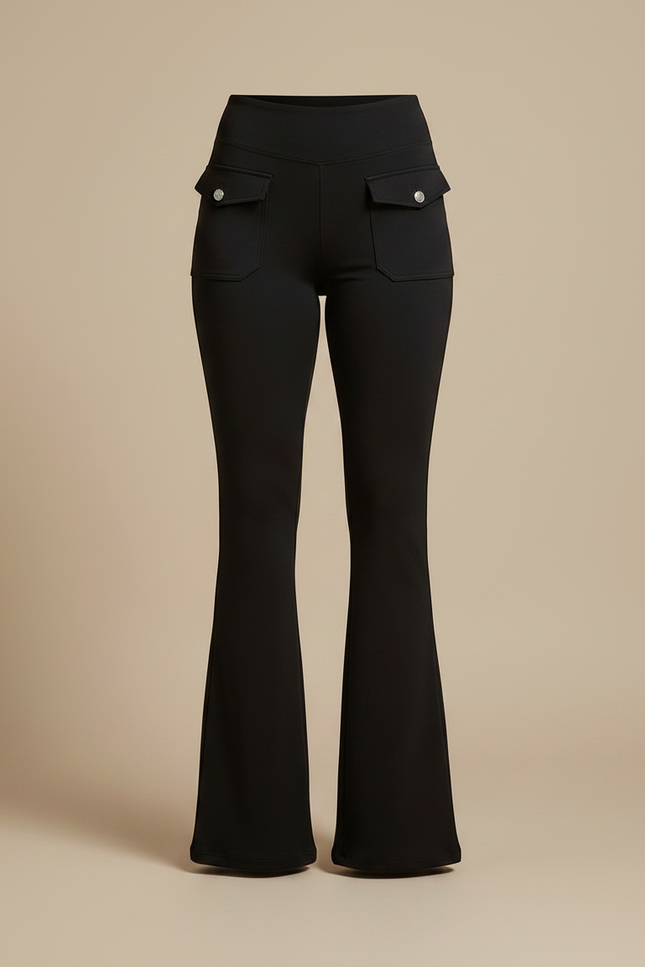 Pantalon Patte D'Éléphant Noir Taille Haute Poches Évasé - Maille - vue 3
