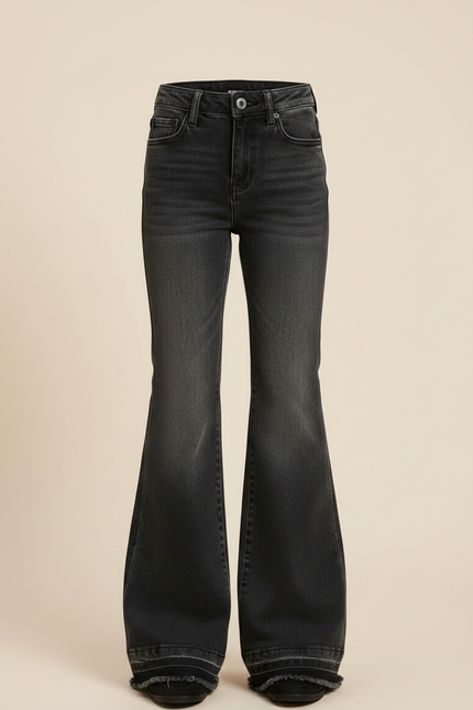 Pantalon Patte D'Éléphant Noir Denim Taille Haute Décontracté - Jean - vue 3