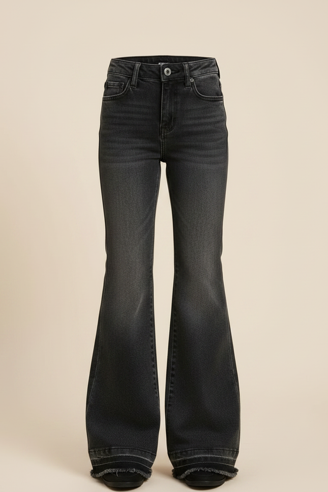 Pantalon Patte D'Éléphant Noir Denim Taille Haute Décontracté - Jean - vue 3
