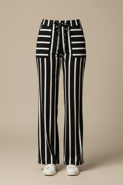 Pantalon Patte D'Éléphant Rayé Noir Blanc Fluide Femme - Multicolore Viscose - vue 3