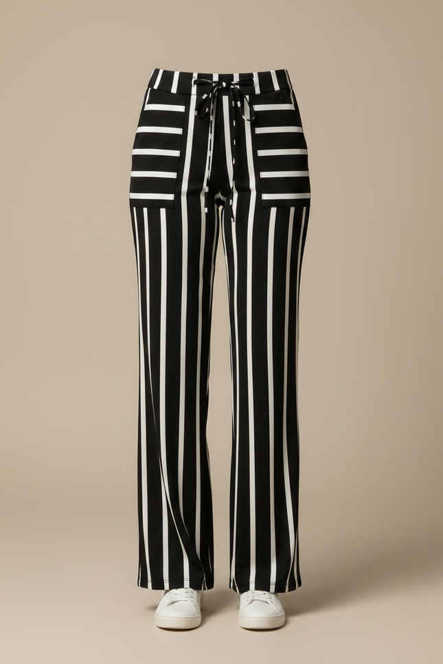 Pantalon Patte D'Éléphant Rayé Noir Blanc Fluide Femme - Multicolore Viscose - vue 3