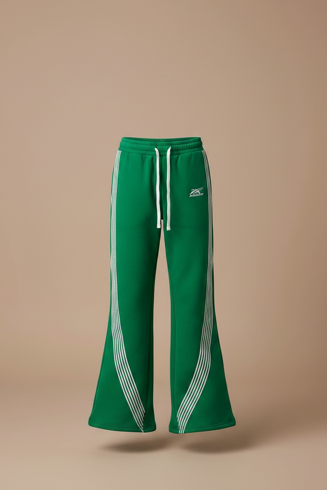 Pantalon Patte D'Éléphant Vert Sportif Évasé Rayures Blanches - Molleton - vue 3