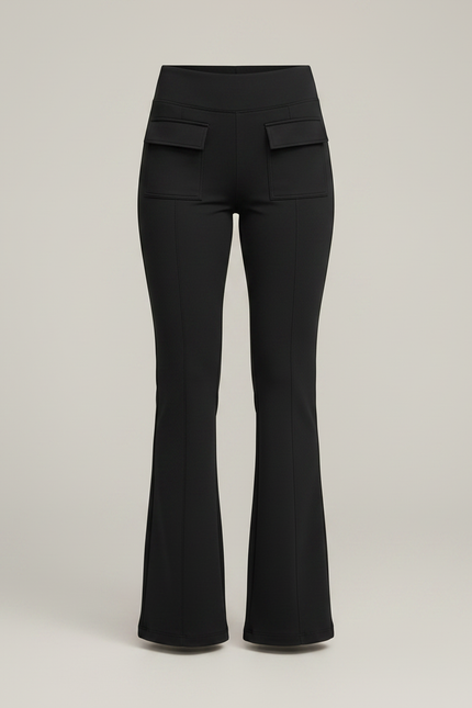 Pantalon Patte D'Éléphant Noir Taille Haute Poches Élégant - Polyester - vue 3