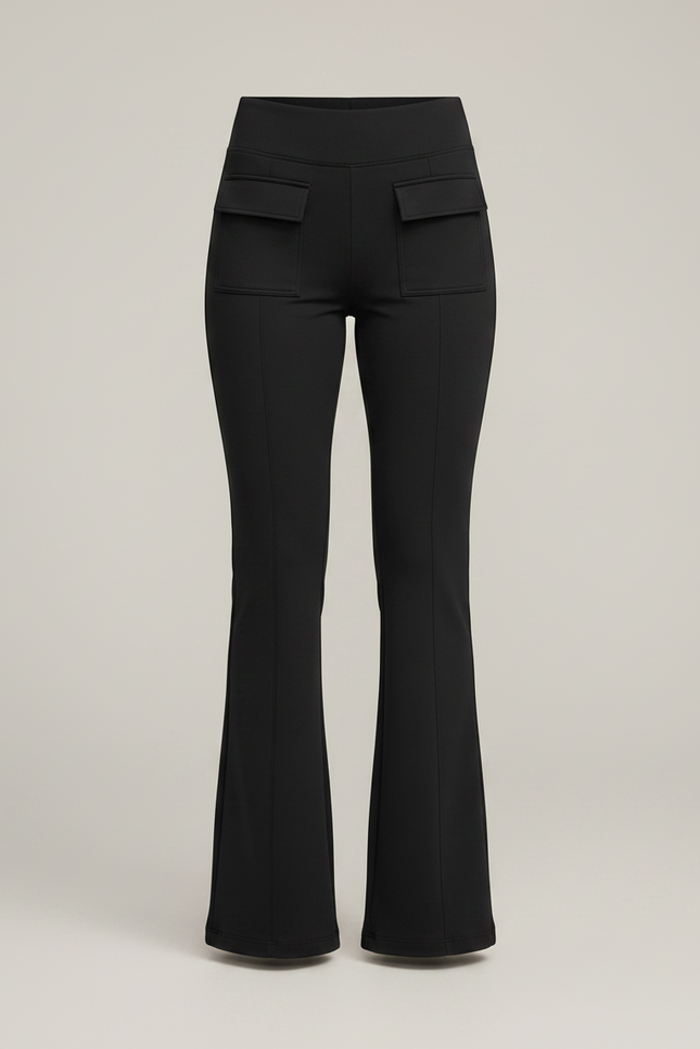 Pantalon Patte D'Éléphant Noir Taille Haute Poches Élégant - Polyester - vue 3