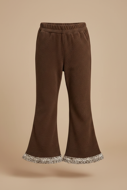 Pantalon Patte D'Éléphant Marron Côtelé Évasé Fille Hiver - Cordé - vue 3