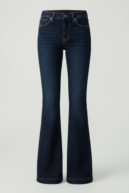 Pantalon Patte D'Éléphant Jean Bleu Foncé Ceinturé Évasé - Marine - vue 3