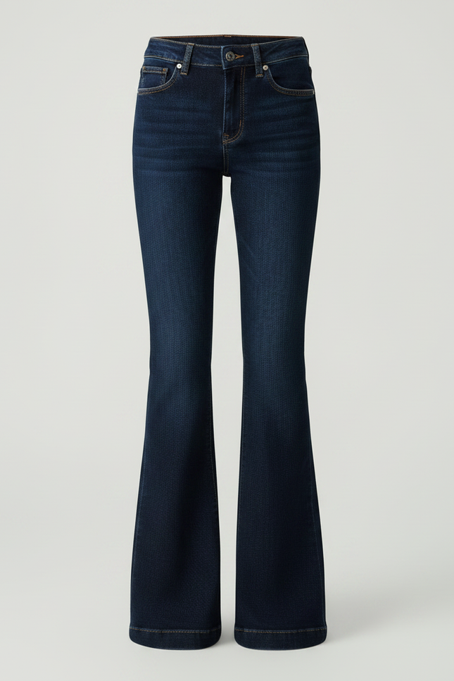 Pantalon Patte D'Éléphant Jean Bleu Foncé Ceinturé Évasé - Marine - vue 3